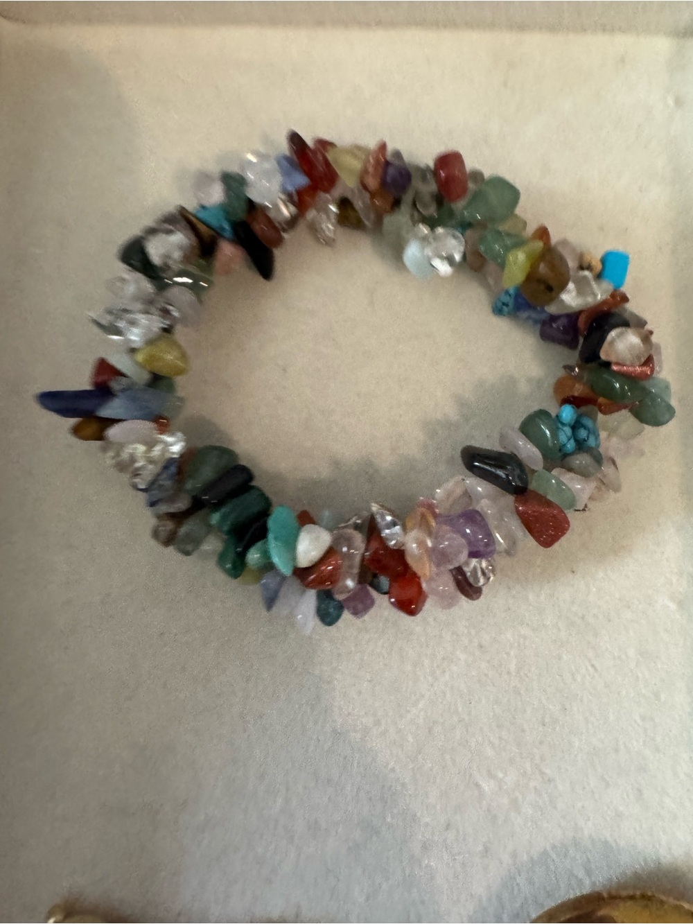 Multi-Color Chip Gemstone Stretch Bracelet - Double Row 8 inches